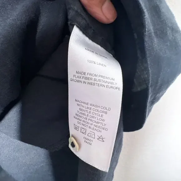 Quince Black Linen Swing Dress Pleated Short Sleeve S - Picture 8 of 9